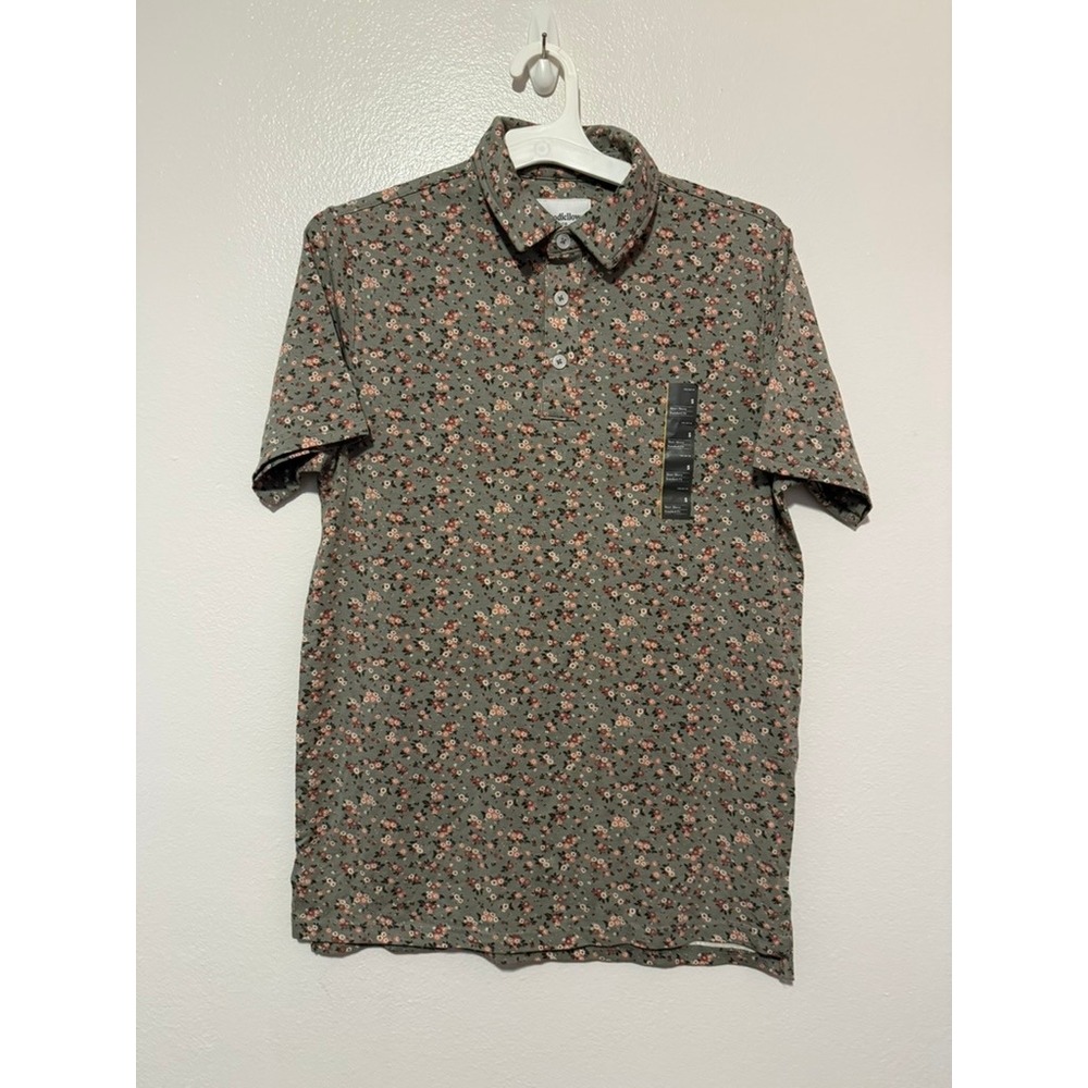Goodfellow & Co Mens Olive Floral Comfort Wear Polo Shirt Short Sleeve Small NWT